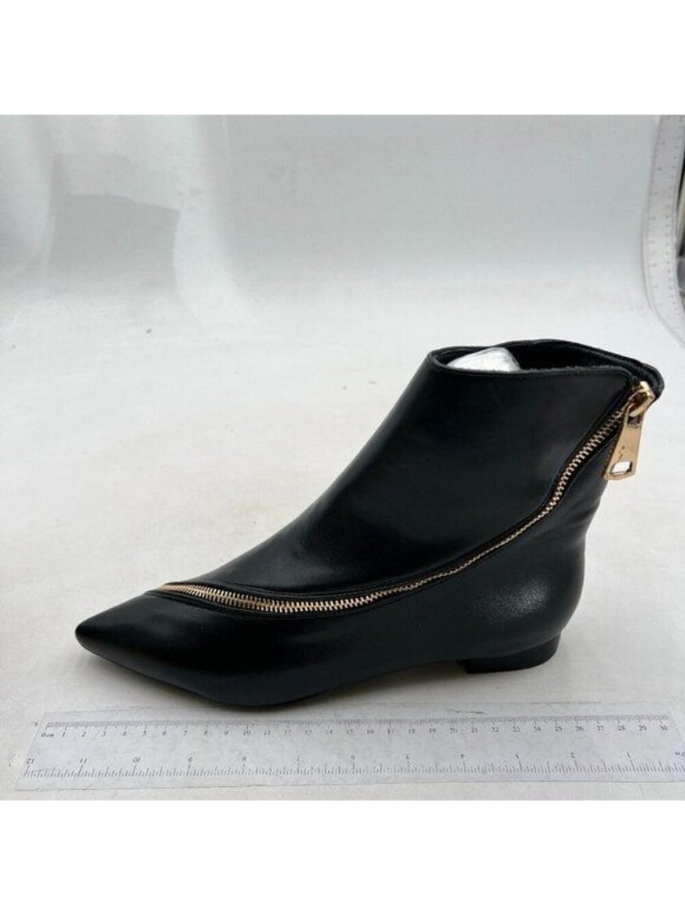 Black Women Comfy Western Ankle Boots Low Heel Pointed Toe Side Zipper Booties